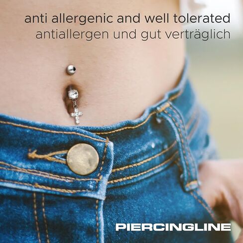 PIERCINGLINE Titanium Belly Button Ring with Crystals and Cross – Belly Button Piercing internally screwed 3 colors in Kuwait