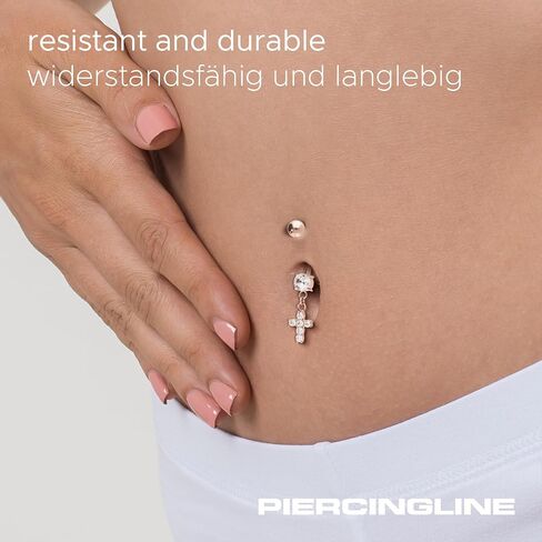 PIERCINGLINE Titanium Belly Button Ring with Crystals and Cross – Belly Button Piercing internally screwed 3 colors in Kuwait