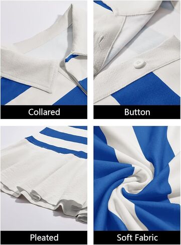Wenrine Womens Striped Mini Dress Casual V Neck Pleated Patchwork Short Sleeve Loose Summer T Shirt Dresses in Saudi Arabia
