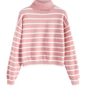ZAFUL Women's 2024 Fall Sweater Turtleneck Long Sleeve Striped Casual Pullover Sweater Jumper Tops