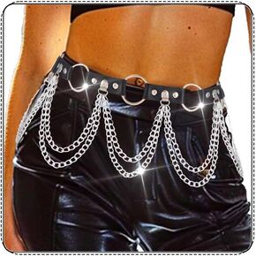 COSYDAYS Black Leather Waist Chain Belt Layered Punk Belly Waist Chain Gothic Body Accessories for Women
