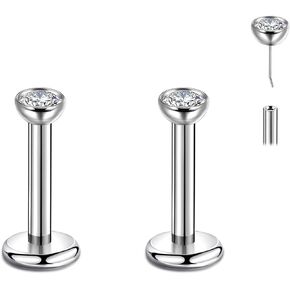Lantine Cz Threadless Nose Ring g23 Titanium 16g 18g Push in Flat Back Earrings Nose Stud Lip Cartilage Helix Daith Piercing Jewelry