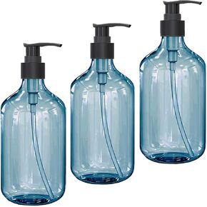 16.9oz/500ml Pump Dispenser Bottle Set Includes Labels for Shampoo, Lotion Shower Gel and Soap Pump, Refillable Dispenser Blue Round BPA/Paraben Free(6 Pack)