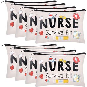 Kolewo4ever 8 Pieces Nurse Survival Kit Makeup Bags Funny Nurse Cosmetic Bag Nurse Practitioner Gifts Toiletry Bag For Nurse Practitioner Supplies