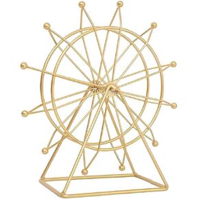 Ferris Wheel Bookshelf Decor, Gold Ferris Wheel Alloy Shelf Decor Accents Ornament, Tabletop Art Sculpture Model for Living Room, Fireplace, Desk, Entryway Decor(Gold)