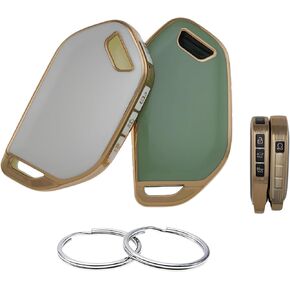 TPU Thermoplastic Polyurethane Key Fob Cover Compatible with 2023 2024 Kia Telluride (White/Green, 5 Buttons)