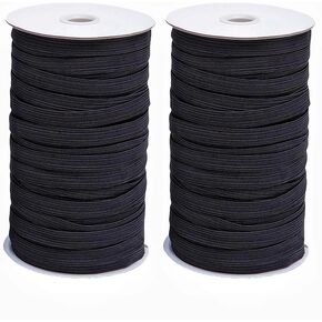 1/4 Inch Width 160 Yards Elastic Bands Knit Elastic Spool Flat Elastic Cord Springy Stretch Braided Elastic Strap High Elasticity Elastic Rope for Sewing and Craft, DIY Projects-Black&White