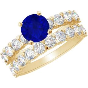 1-6 Carat Round 14K Yellow Gold LAB GROWN Gemstone and LAB GROWN Diamond Wedding Bridal Set (1ct Center, AAAA Heirloom Quality)