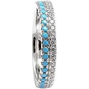 Blue Apple Co. 3.5mm Eternity Stackable Band Ring Double Round Simulated Turquoise Clear CZ 925 Sterling Silver