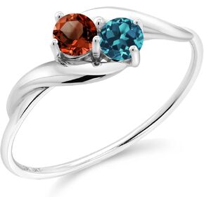 Gem Stone King 10K White Gold Customized Personalized 2 Round Gemstone Birthstone For Her Engagement Ring For Women | Wedding Anniversary Promise Gold Ring For Women | Size 5,6,7,8,9