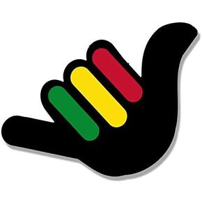 Hang Loose Hand Shaped with Rasta Stripes Sticker (Weed Pot Rastafari Reggae Vinyl Decal (3 x 4 inch)
