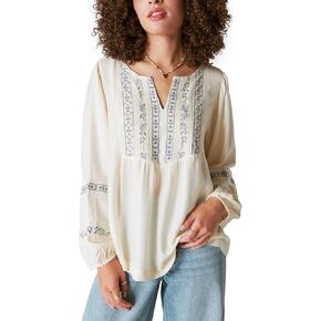 Lucky Brand Women's Geo Embroidered Babydoll Top
