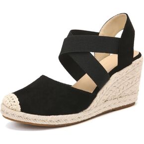 Womens Espadrille Wedge Sandals - Soft Closed Toe, Cross-Strap Slip-Ons with Pillow-Soft Comfort - Fashionable Casual Outdoor Shoes for All-Day Wear - Breathable Fabric Upper, Trendy Wedge Design TDL2D