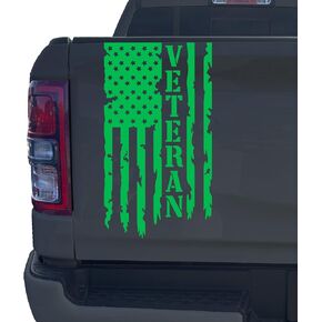 Veteran Distressed American USA US Flag Truck Tailgate Vinyl Decal Sticker Compatible with Most Pickup Trucks - Decal (10" x 18") (Matte Black)