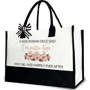 Retirement Tote Bag for Women, Retired Farewell Canvas Tote Bag Gift for Her, Happy Retirement Gift for Coworkers, A Wise Woman Once Said I'm Outta Here, 12x17 inch