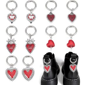 10 Pcs Gothic Heart Boot Shoe Charms with Spring O Rings, 5 Styles Punk Style Shoe Decoration Enamel Alloy Shoe Charms for Boot Bag Purse Punk Decor 2.4-3inch(6.2-7.8cm), 2 Colors