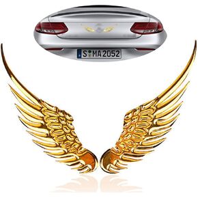 jeseny 2 Pieces Car 3D Angel Wings Badges Decals, Car Big Wings Metal Stereo Sticker, 4.9In Safety Warning Anti-Collision Reflective Decorative Stickers, Car/Motorcycle Universal Accessories (Golden)