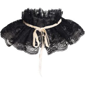 Vintage Victorian Women's Costume Lace Collar Detachable Black Collar Fancy Dress Lace Up Collar