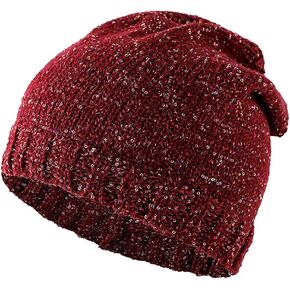 Shiny Beanie Hat for Women Warm Winter Hat Chunky Beanie Cap