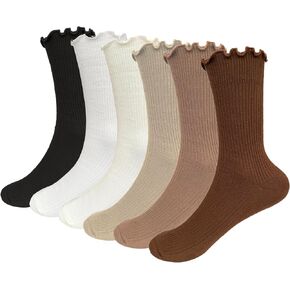 Women's Cute Crew Socks Casual Athletic Socks Aesthetic Socks Neutral Cotton Socks 6 Pack