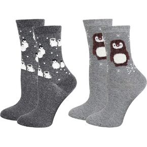 Lovful 2 Pairs Women's Animal Pattern Casual Cotton Socks,Grey