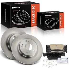 A-Premium 12.01 inch (305mm) Rear Drilled and Slotted Disc Brake Rotors + Ceramic Pads Kit Compatible with Select Honda Models - Civic 2017 2018 2019 2020, 6-PC Set