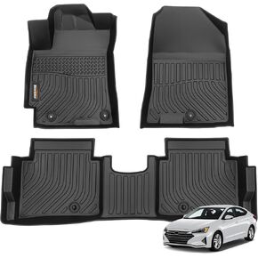 Binmotor- Floor Mats for Hyundai Elantra 2017-2020, Front & 2nd Row，TPE All Weather Car Accessories Mats for Hyundai Elantra, Custom Fit for Hyundai Elantra Floor Liners Waterproof, Nonslip