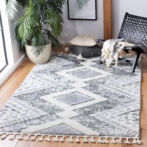 SAFAVIEH Moroccan Tassel Shag Collection Area Rug - 8' x 10', Grey & Ivory, Boho Design, Non-Shedding & Easy Care, 2-inch Thick Ideal for High Traffic Areas in Living Room, Bedroom (MTS676F)