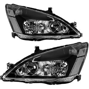 Headlight Assembly,Black Headlights Compatible with Accord 2003-2007,Chrome Reflector Color Clear Lens Color, OE Style Replacement Headlight Assembly