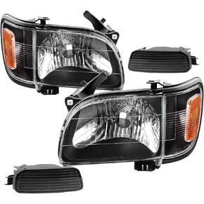 AUTOSAVER88 مجموعة المصابيح الأمامية LED متوافقة مع 2001 2002 2003 2004 تاكوما بيك اب شاحنة استبدال المصابيح الأمامية السوداء الإسكان العنبر عاكس عدسة واضحة + أضواء الوفير in Kuwait