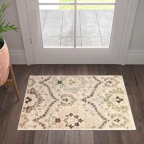 SUPERIOR Indoor Runner Rug, Jute Backed, Modern Oriental Floral Damask Floor Decor for Office, Living Room, Bedroom, Entryway, Dining/Kitchen, Hardwood, Augusta Collection, 2' 7" x 10', Turquoise