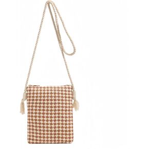 Women's Four Seasons Straw Woven Shoulder Bag Tote Handbag Girl Summer Beach Purse (Orange white color)
