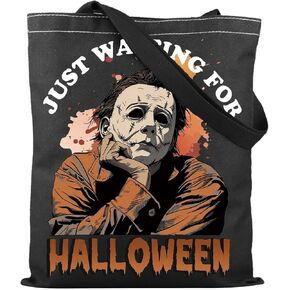 TSOTMO Horror Characters Merch Gift for Halloween Just Waiting For Halloween Tote Bag for Horror Movie Lover Spooky Season