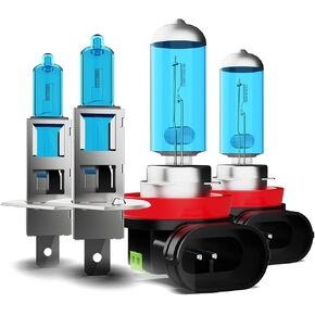 Light Bulbs Fit For Ford Focus 2012-2018, H1 H11 High Low Beam High Performance Halogen Headlight Bulb Combo, 6000K White Light, Pack of 4