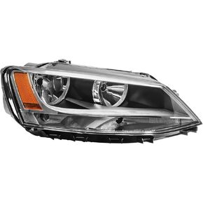 Front Headlight Assembly, Chrome Housing Amber Reflector Compatible With 2011-2018 Jetta, Pack of 1 (Right Passenger Side)