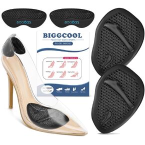 Metatarsal Pads Women, Ball of Foot Cushions, High Heel Inserts for Pain Relief, No Slip Heel Grips Liners Shoe Pads for Too Big Shoe (Black+Beige, One Size)