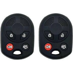 LemSa 2Pcs 4 Buttons Rubber Key Fob Cover Case Protector Holder for Ford Escape Explorer Mustang Transit Fusion Focus Lincoln Zephyr Mercury Grand Marquis, Red Blue Buttons