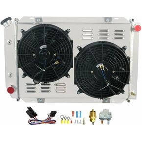 Performance Aluminum Radiator Compatible with 1975-1993 Ford Mustang GT LX 5.0L 302 V8 Engine, 3 Row Radiator + Shroud/Fan + Relay Kit
