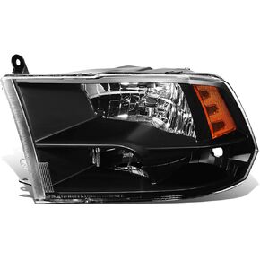 DNA Motoring OEM-HL-0048-L Black Amber Factory Style Driver Side Headlight Lamp Replacement For 09-18 Ram