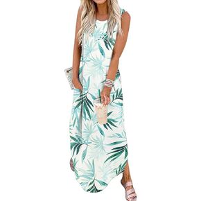Women's Loose Sundress Long Dress Sleeveless Split Maxi Dresses 2025 Summer Beach Dress with Pockets in Saudi Arabia
