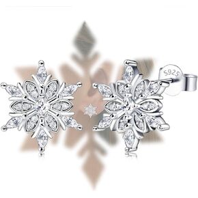 Sterling Silver Snowflake Earrings Studs Charms Hypoallergenic Fashion White CZ Stud Jewelry Birthday Gift for Women