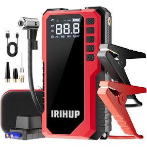 Portable Car Jump Starter with Air Compressor, 3000A Car Battery Jump Starter (9.0 Gas/8.0L Diesel) with Cordless Tire Inflator, 12V Jump Box Car Battery Booster with LCD Display, 3 Modes LED Light