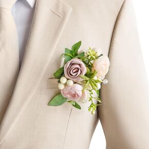 Ling's Moment Single Pocket Boutonniere for Man Groom, Artificial Flowers for Wedding Decor/Prom/Homecoming/Graduation, etc.Dusty Rose Ranunculus Pink