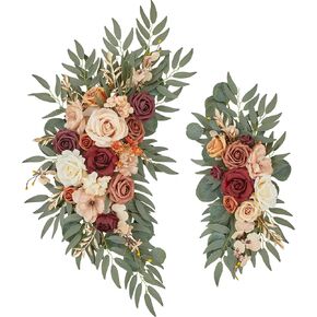 Ting's time Wedding Arch Flowers Set of 2 Flower Swag Arrangements Burnt Orange Wedding Welcome Signs Terracotta Flowers for Wedding Ceremony and Reception Backdrop in Saudi Arabia