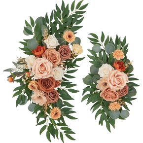 Ting's time Wedding Arch Flowers Set of 2 Flower Swag Arrangements Burnt Orange Wedding Welcome Signs Terracotta Flowers for Wedding Ceremony and Reception Backdrop