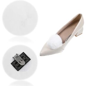 2pcs Removable Faux Fur Shoe Clips White Pom Poms for Tinkerbell Costume for Women, White Puff Balls for Shoes, Tinkerbell Heels (2.36 Inch)