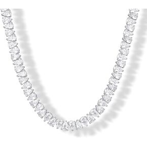 PAVOI 14K Gold Plated Simulated Diamond Tennis Necklaces for Women - Classic Tennis Chain - Timeless Station Round and Pear Cubic Zirconia Stones Choker Necklace