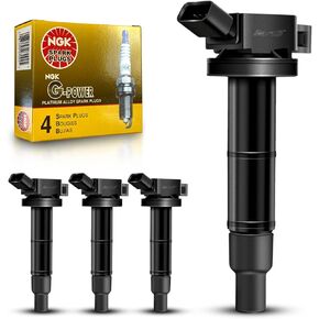 MAS UF333 Ignition Coils and NGK 7092 Platinum Spark Plugs Replacement for Toyota Camry Corolla Matrix RAV4 Highlander Solara Vibe TC HS250h 2.4L 2.0L OE# 90919-02244 90919-02266 C1330 SET OF 4