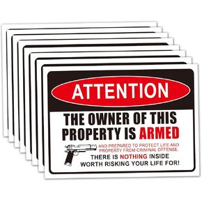 8 Pack Second 2nd Amendment Handgun Pistol Gun Owners Warning Security Sticker Decal,Gun Owner Signs for Home,4 x 3 inch Self Adhesive Vinyl,UV resistant, waterproof.