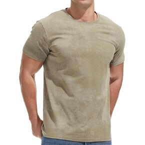 Men's Lightweight Crew Neck T Shirt - Fitted Elastic Tees Ultra Soft Print Tshirts